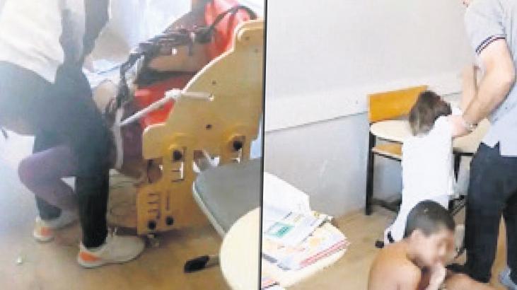 Otizmli çocukları derste iple bağladılar